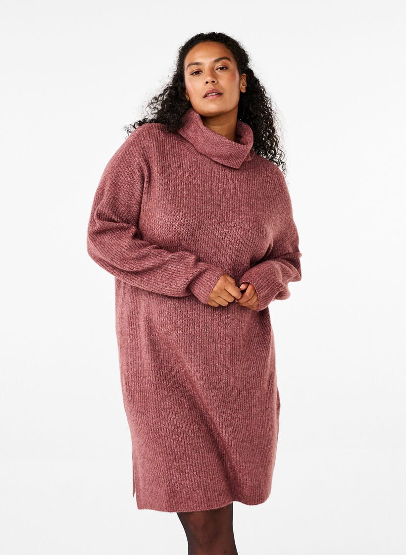 Knitted dress with turtleneck, Red, Model image number 0