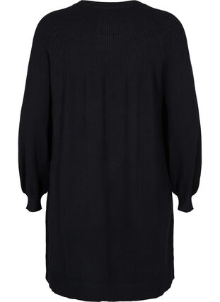Knitted dress with balloon sleeves, Black Solid, Packshot image number 1