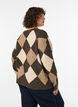 Knitted top with argyle pattern and rhinestones, Brown, Model image number 2