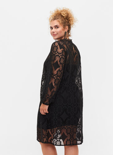 Long sleeved lace dress, Black, Model image number 1