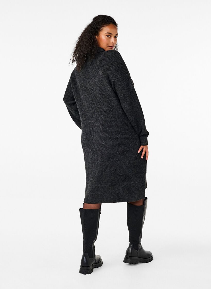 Knitted dress with turtleneck, Dark Grey, Model image number 2