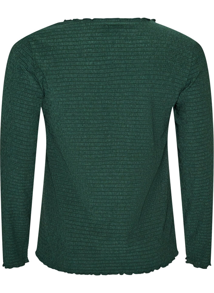 Textured blouse with wavy edges, Green, Packshot image number 1