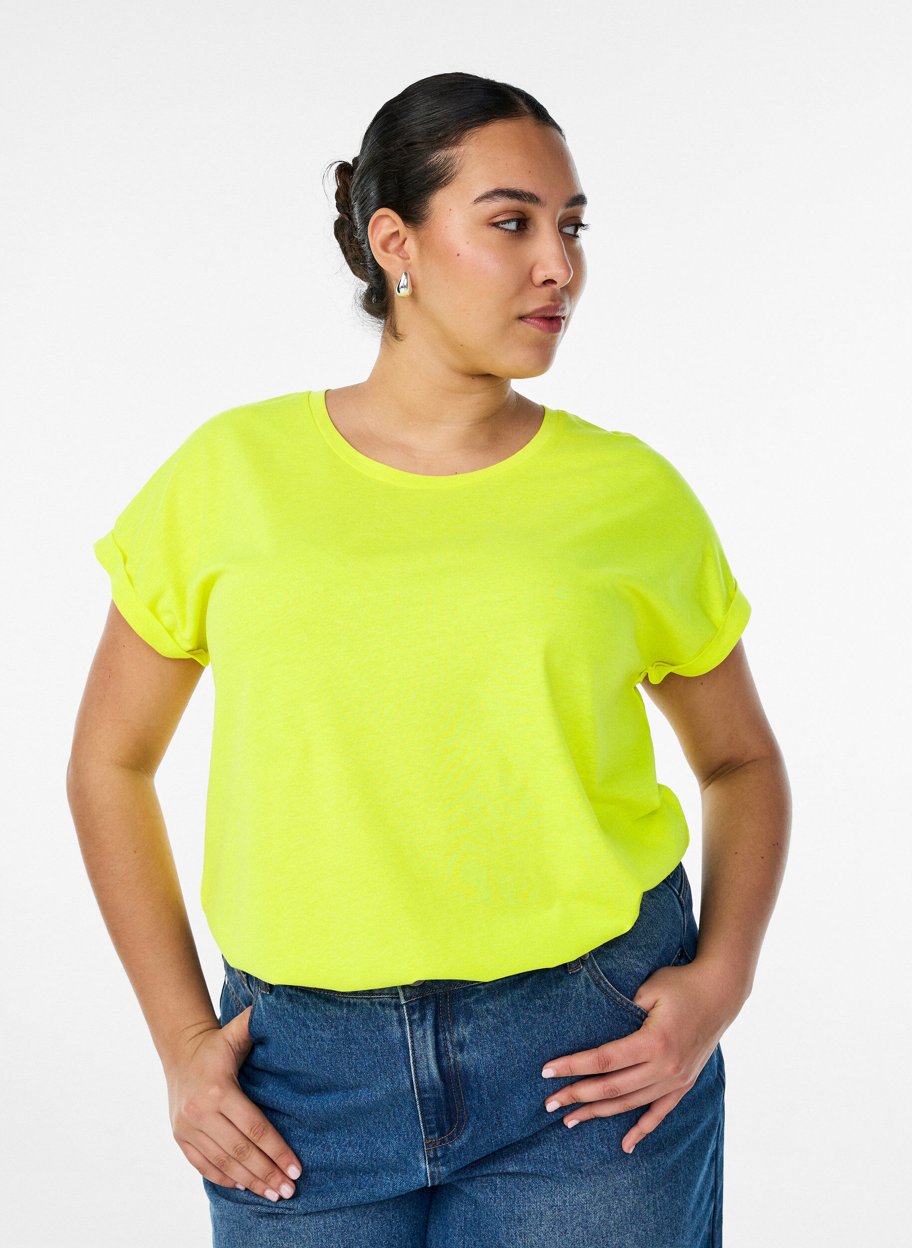 Zizzifashion Neon colored cotton t-shirt, Yellow, Model image number 0
