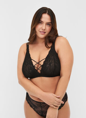 Lace bra without padding, Black, Model image number 0