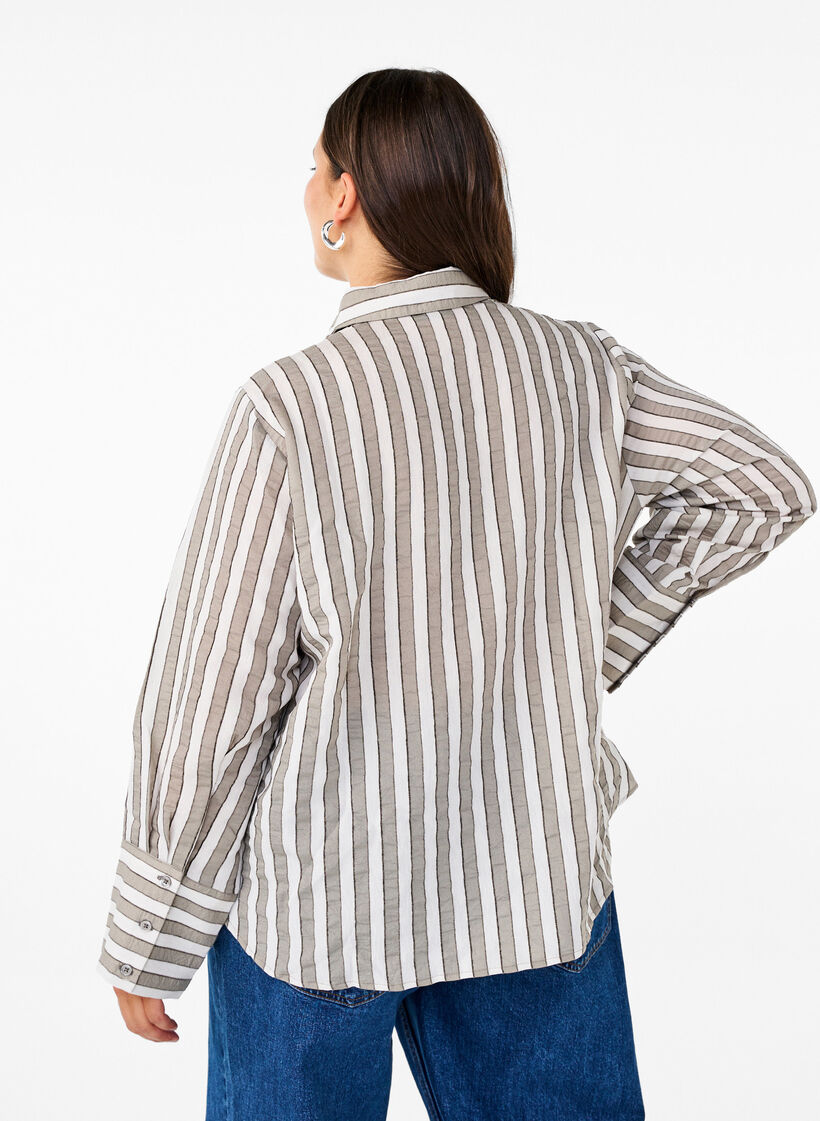 Loose shirt with stripes, Beige, Model image number 2
