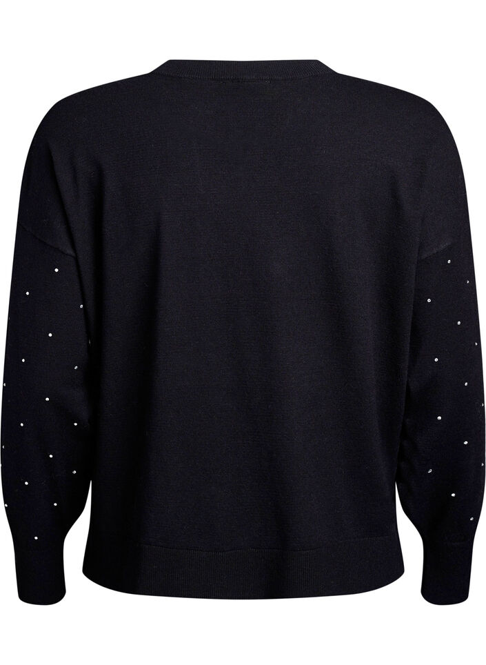 Loose knit blouse with rhinestones, Black, Packshot image number 1