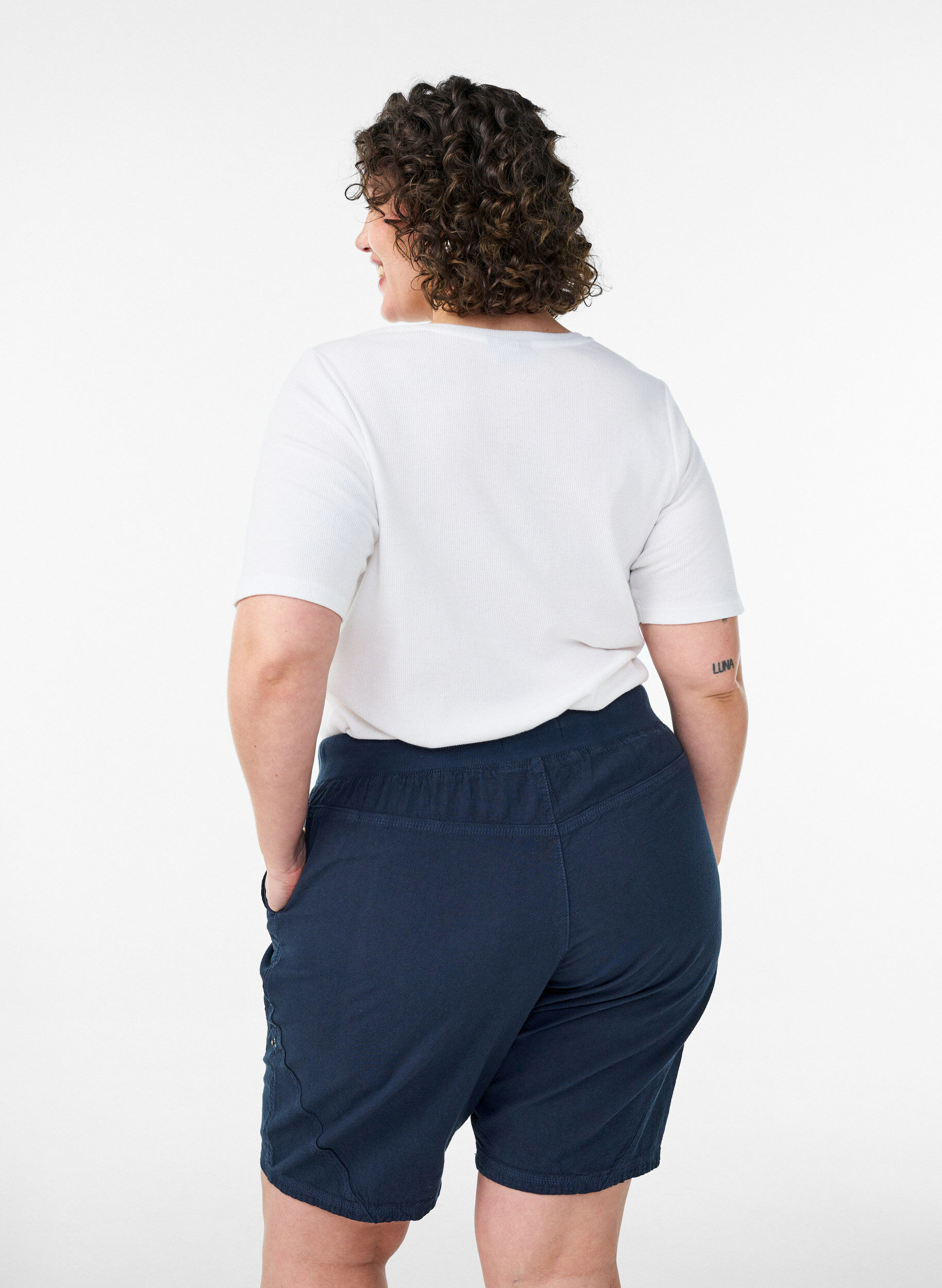 ZizzifashionLoose cotton shorts with pockets, Blue, Model image number 2