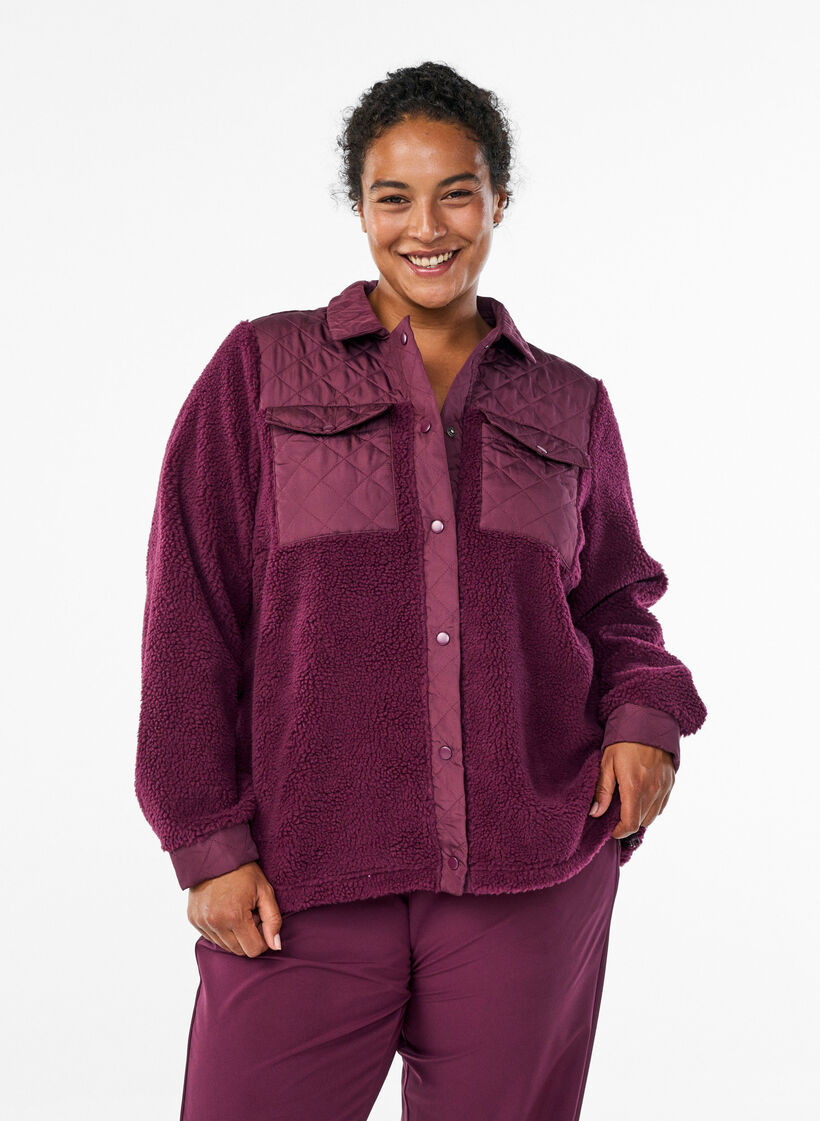 Fleece jacket with quilted details, Red, Model image number 0