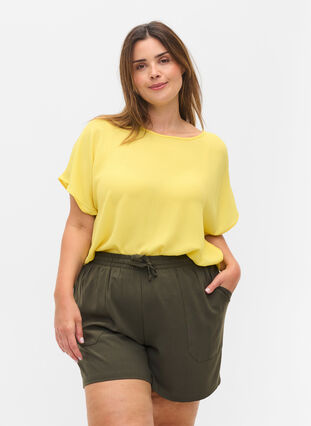 Blouse with short sleeves and a round neckline, Goldfinch, Model image number 0
