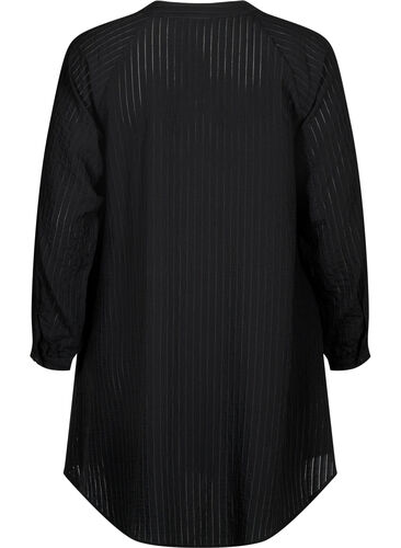 Long viscose shirt with striped pattern, Black, Packshot image number 1
