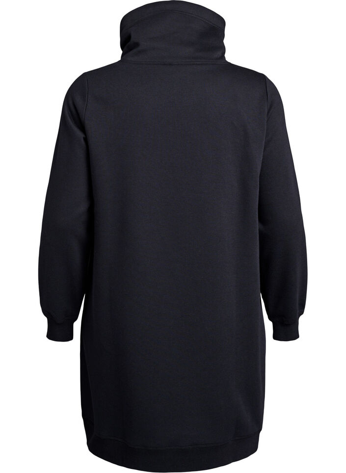 Short sweatshirt dress with high collar and pockets, Black, Packshot image number 1