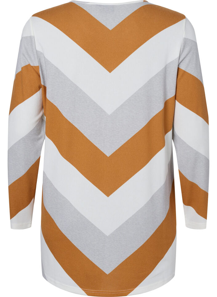 Patterned blouse with long sleeves, Beige Zig Zag, Packshot image number 1