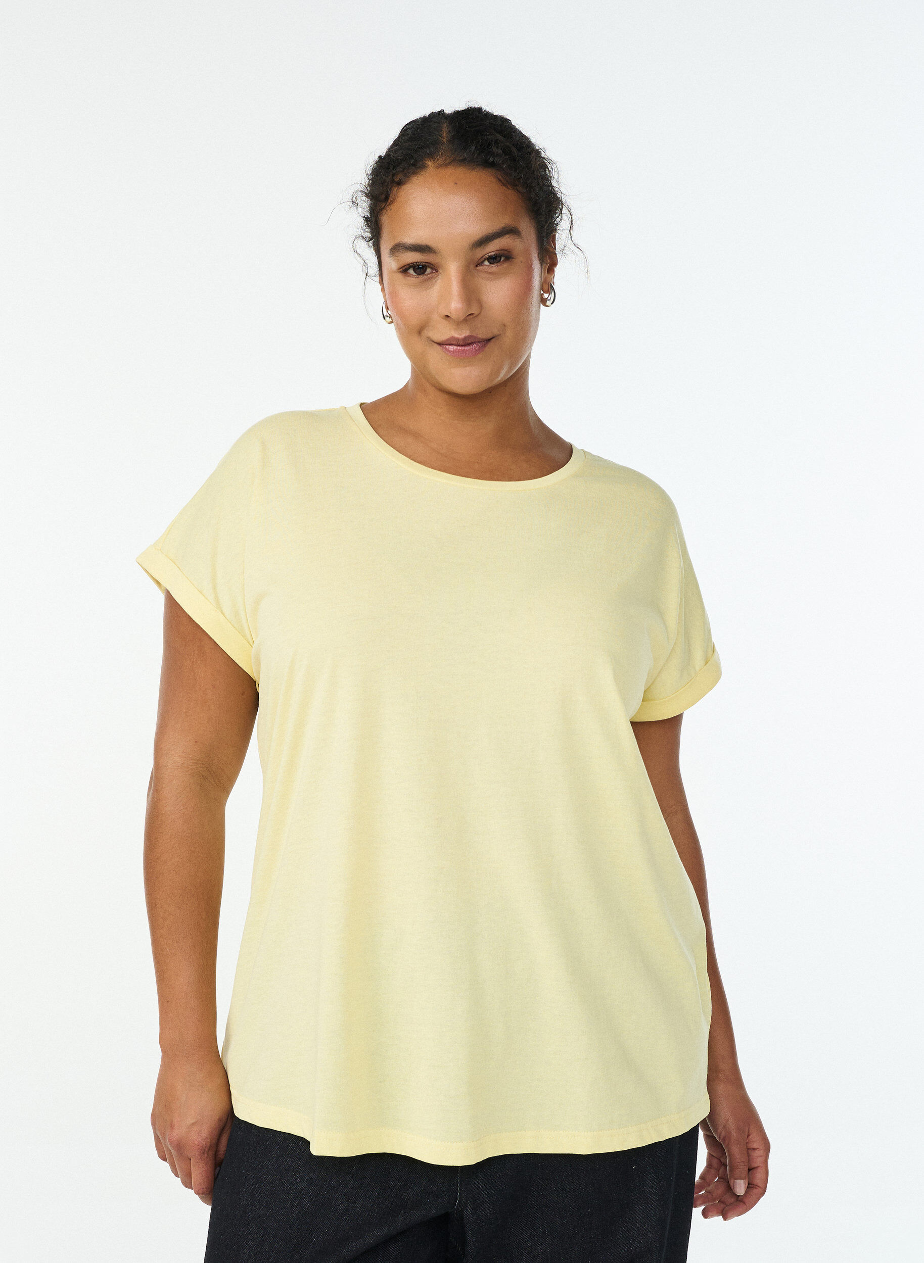 Zizzifashion Short sleeved cotton blend t-shirt, Yellow, Model image number 0