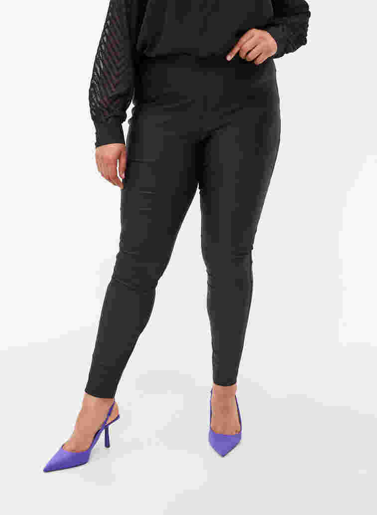 Shiny leggings with back pockets 7/8 length, Black, Model image number 0