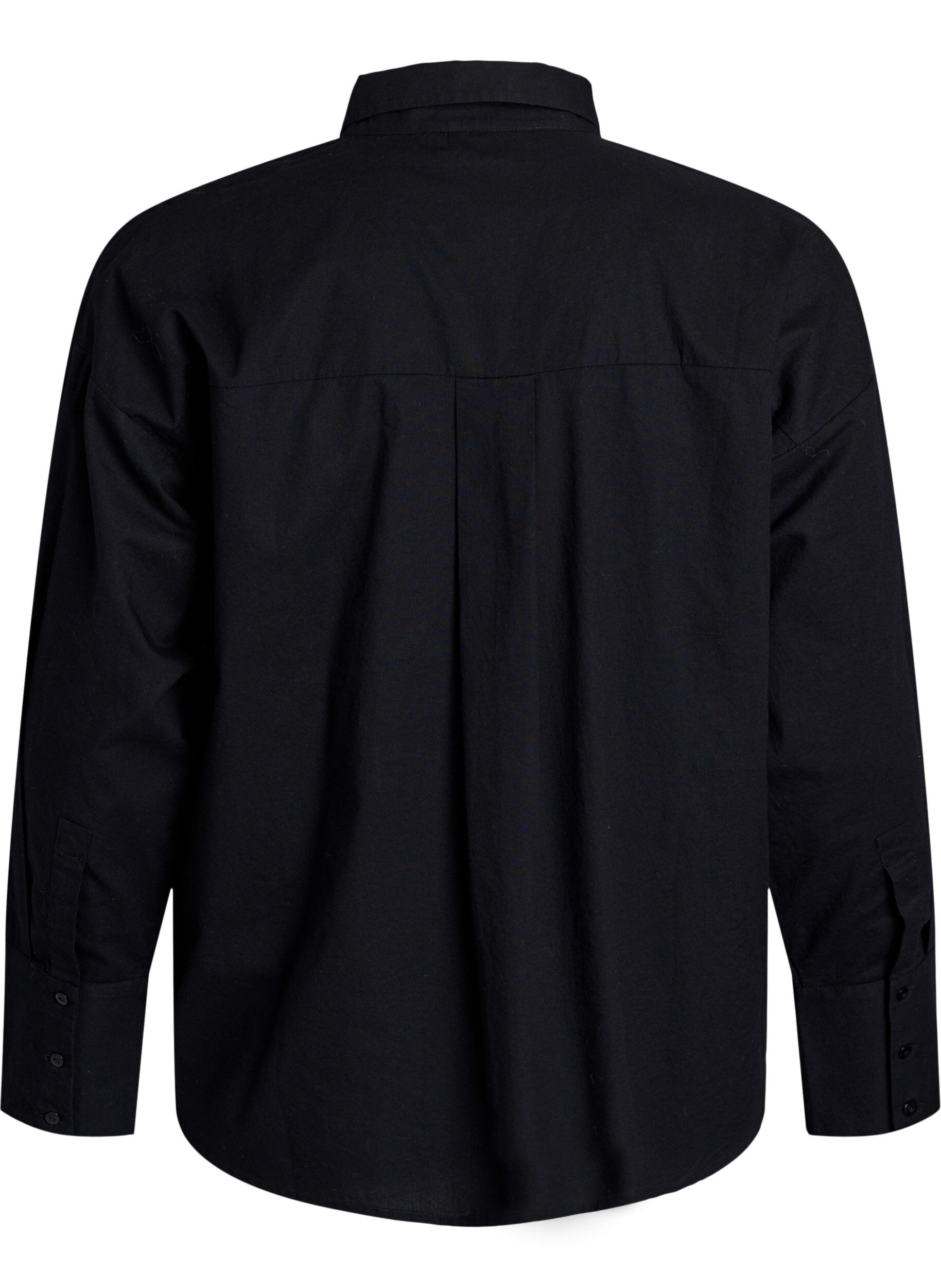 Zizzifashion Cotton shirt with tone-on-tone floral embroidery, Black, Packshot image number 1