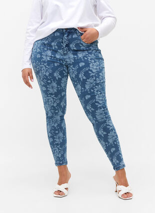 Patterned super slim Amy jeans, Blue denim, Model image number 1