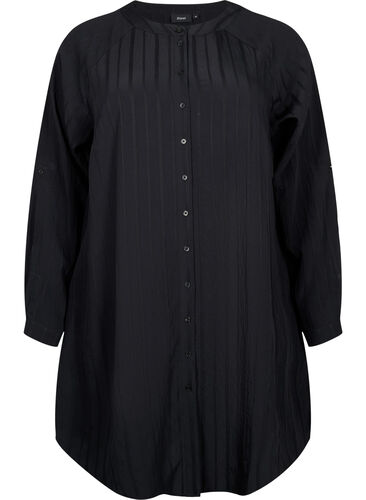 Long viscose shirt with striped structure, Black, Packshot image number 0