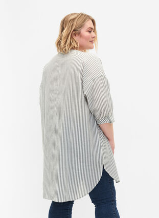 Striped tunic with v neck and buttons, Balsam Green Stripe, Model image number 1