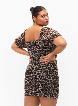 Short mesh dress with leopard print, Leo, Model image number 1