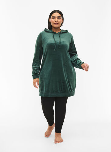 Hooded, velour sweatshirt dress , Scarab, Model image number 2