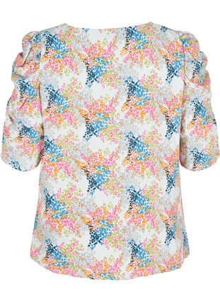 Printed viscose blouse with puff sleeves, Gray Dawn AOP, Packshot image number 1