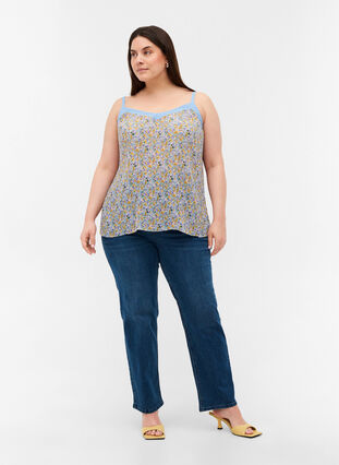 Pleated top with floral print, Purple Yellow AOP, Model image number 2