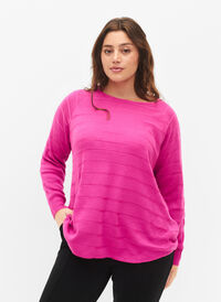 Knitted blouse with tone-on-tone stripes, Rose Violet, Model