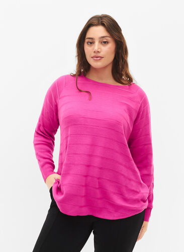 Knitted blouse with tone-on-tone stripes, Rose Violet, Model image number 0