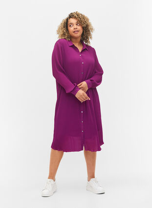Pleated shirt dress with tie string, Grape Juice, Model image number 2