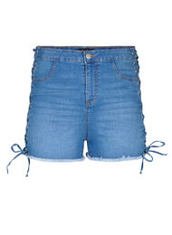 Denim shorts with lace-up details, Blue Denim, Packshot