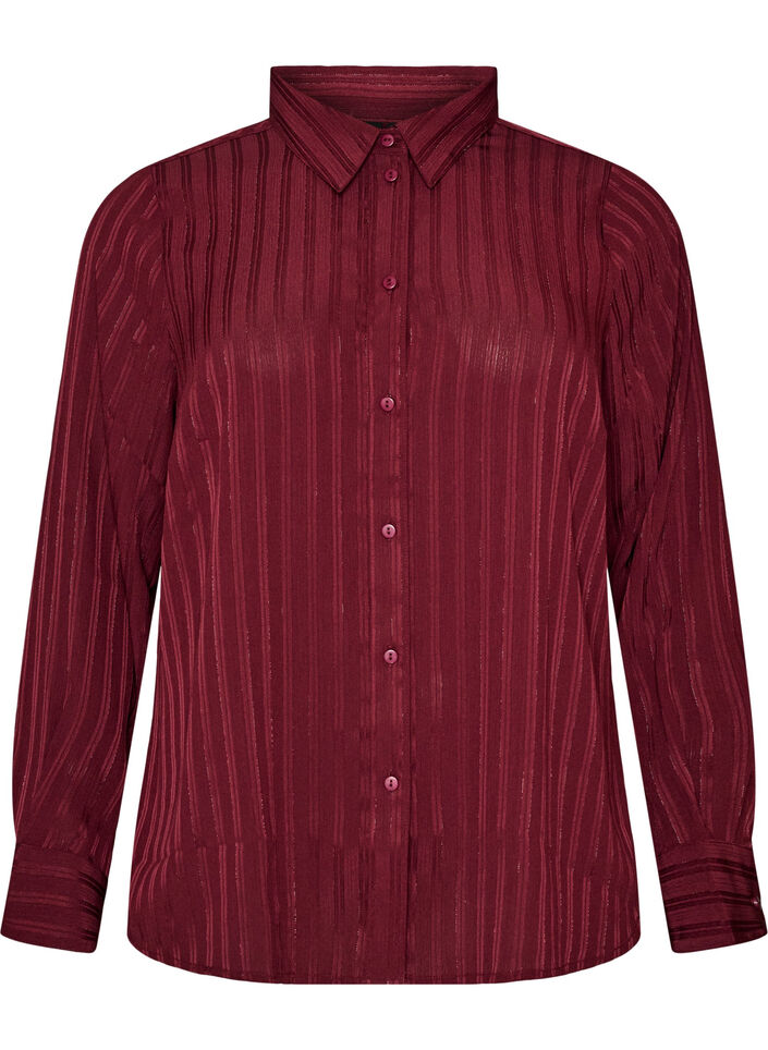 Shirt with textured stripes and glitter threads, Red, Packshot image number 0