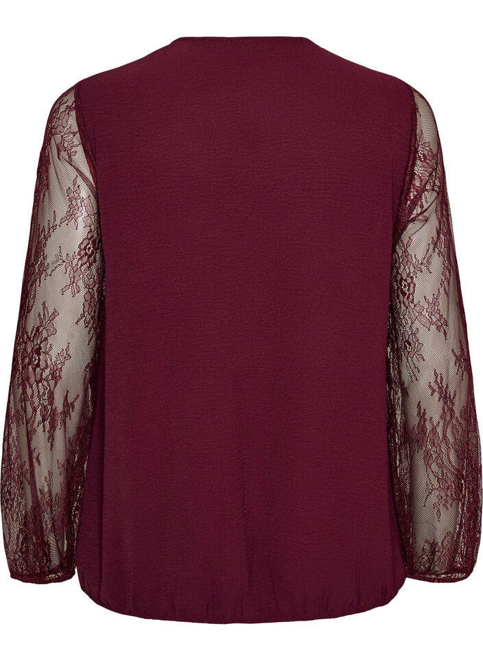 Blouse with lace sleeves and balloon shape, Red, Packshot image number 1