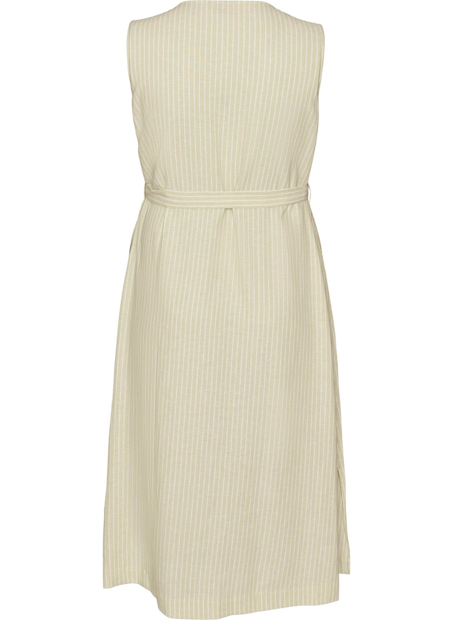 ZizzifashionSleeveless striped midi dress in linen and viscose, Green, Packshot image number 1