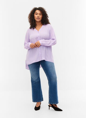Long-sleeved shirt with v-neck, Purple Rose, Model image number 2