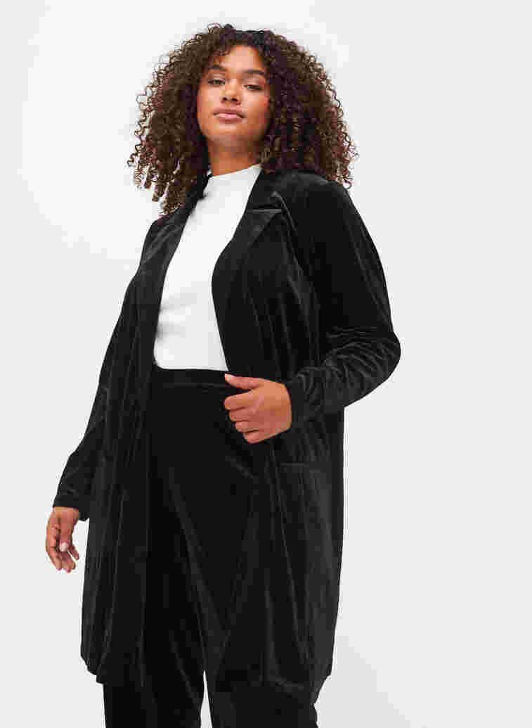Long blazer in velour, Black, Model