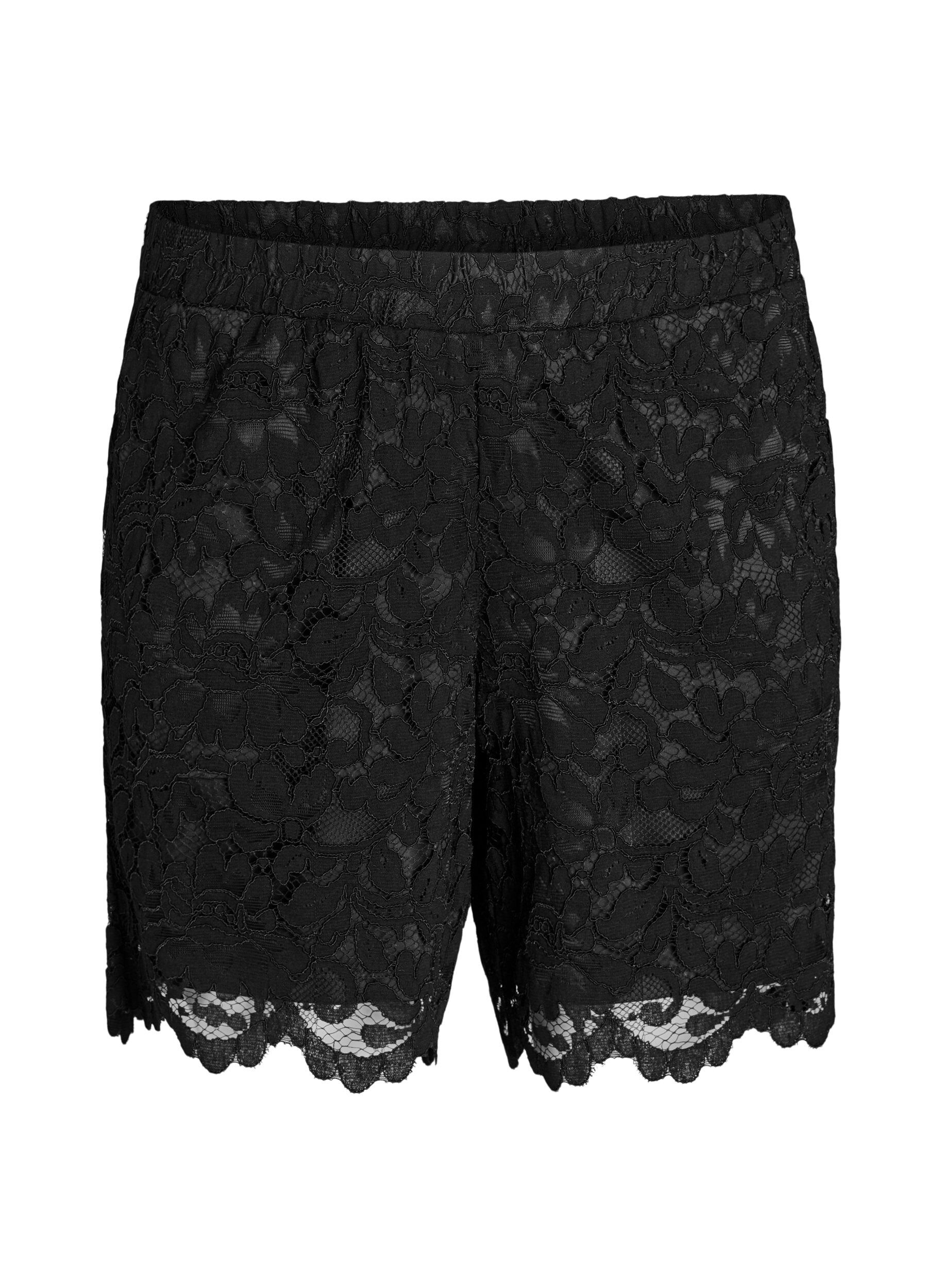 Lace shorts with high waist and pockets