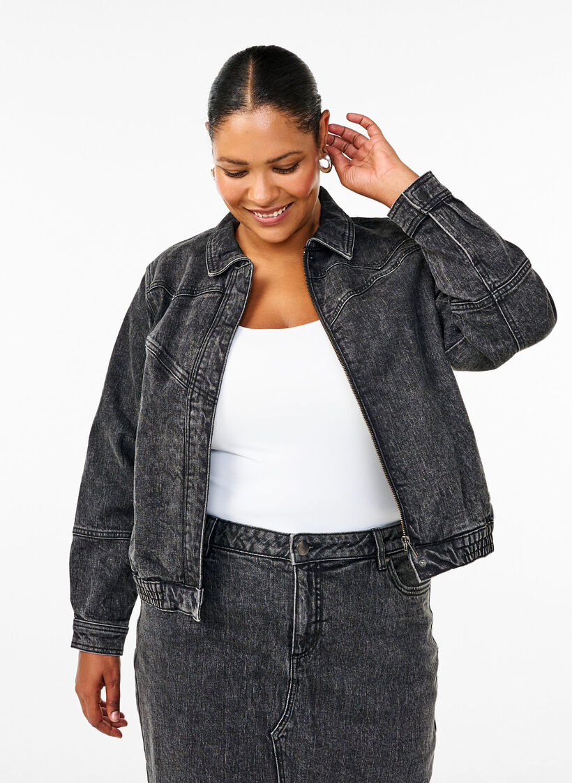 Denim jacket with hidden zip, Dark Grey Denim, Model image number 0