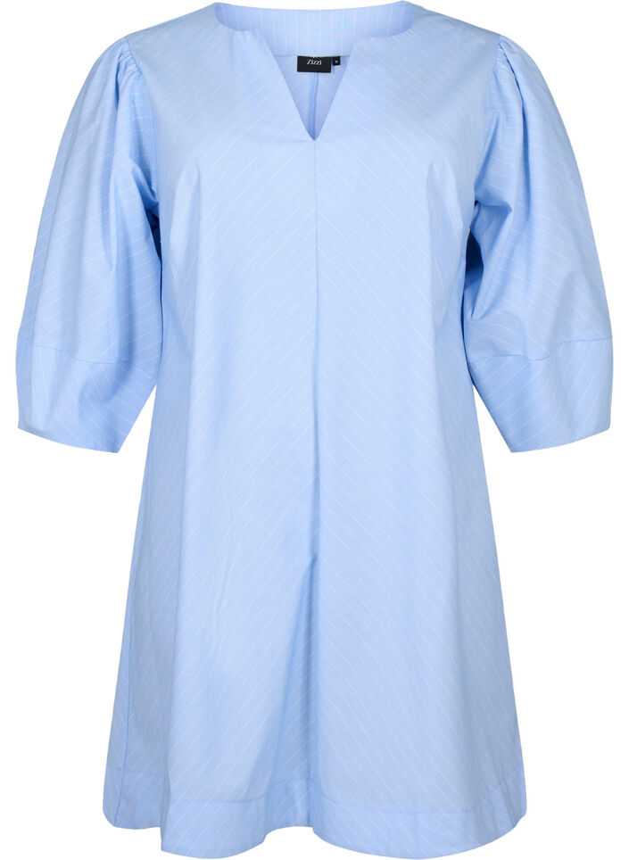 Striped dress with 3/4 sleeves, Blue Stripe, Packshot image number 0