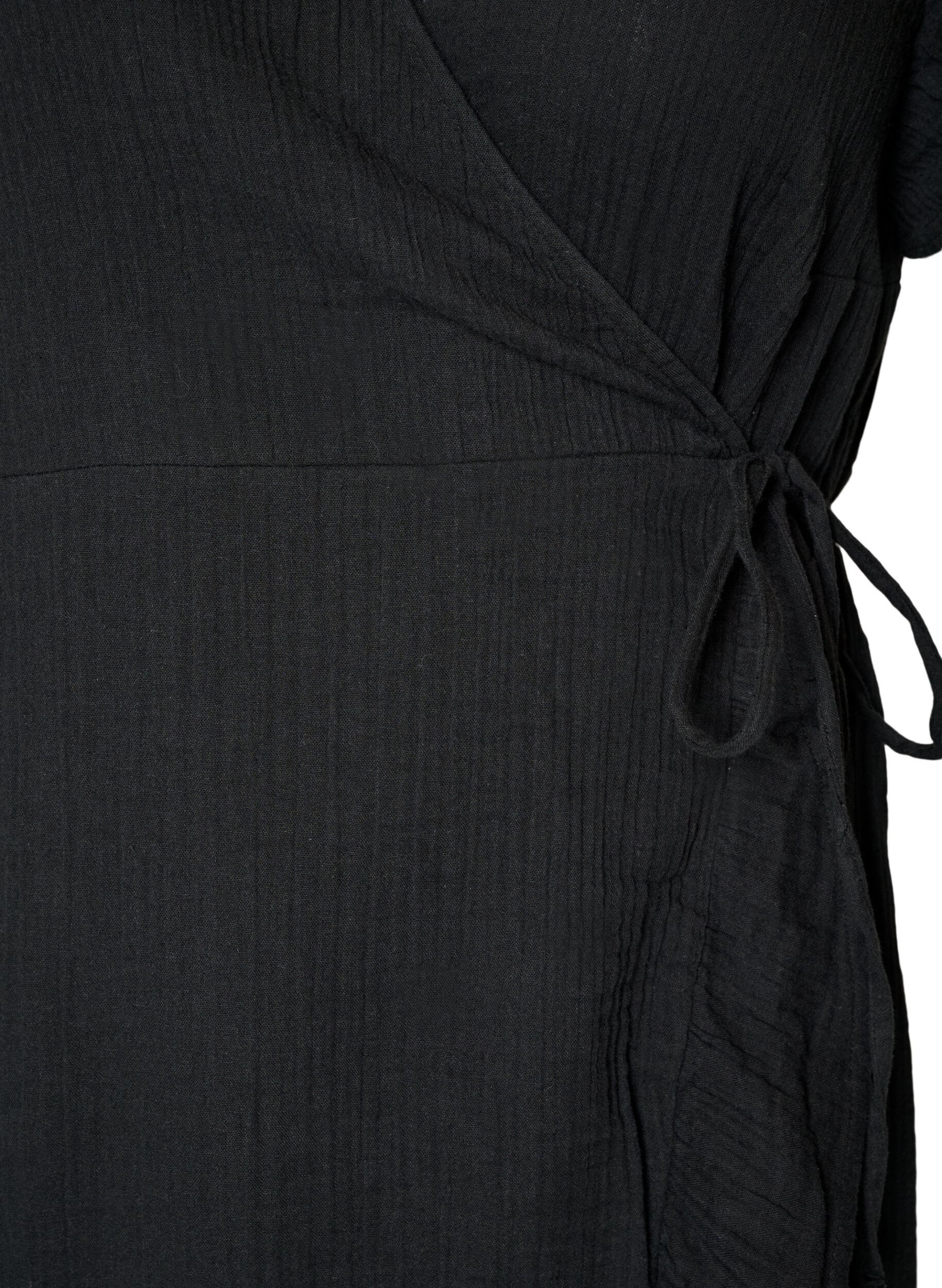 ZizzifashionWrap dress in cotton muslin with ruffles, Black, Packshot image number 2