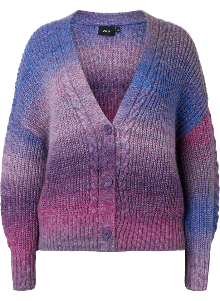 Melange knit cardigan with buttons, Pansy Mel. Comb, Packshot image number 0