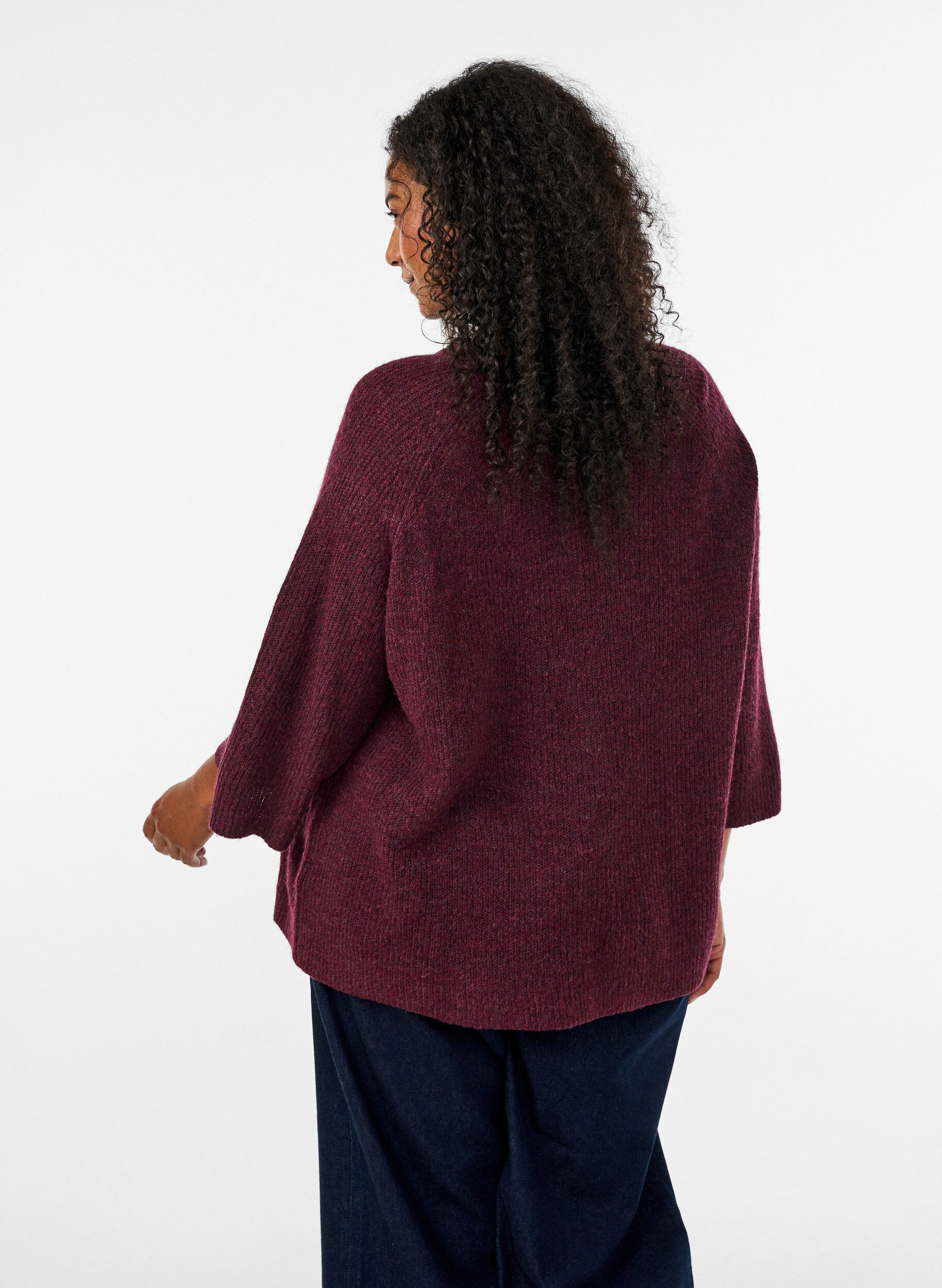 ZizzifashionRibbed jumper with 3/4 sleeves, Red, Model image number 2