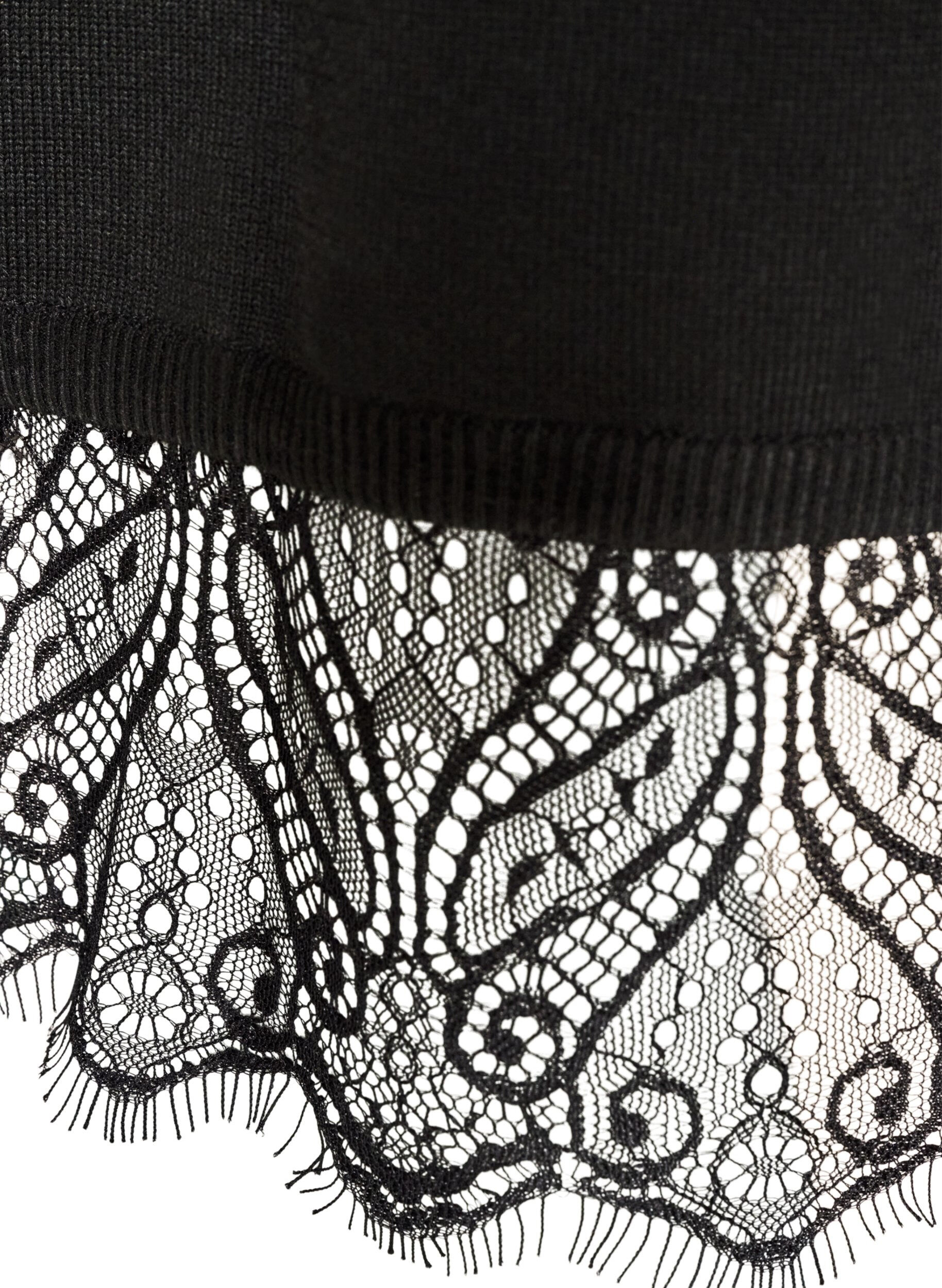 ZizzifashionShort knitted dress with lace hem, Black, Packshot image number 3