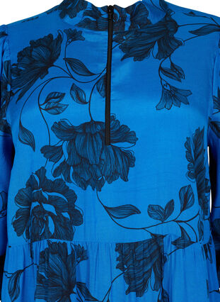 Floral viscose tunic with 3/4 sleeves, Blue Flower AOP, Packshot image number 2