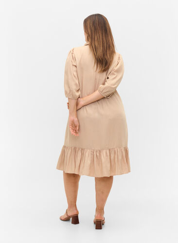 Dress with ruffle trim and 3/4 sleeves, Humus, Model image number 1