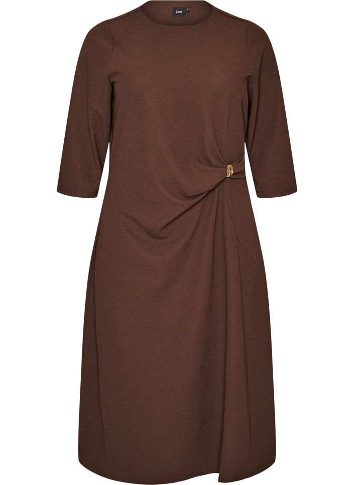 Jersey dress with draping and decorative buckle, Brown, Packshot image number 0