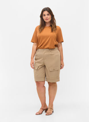 Short-sleeved t-shirt in ribbed fabric, Pecan Brown, Model image number 2