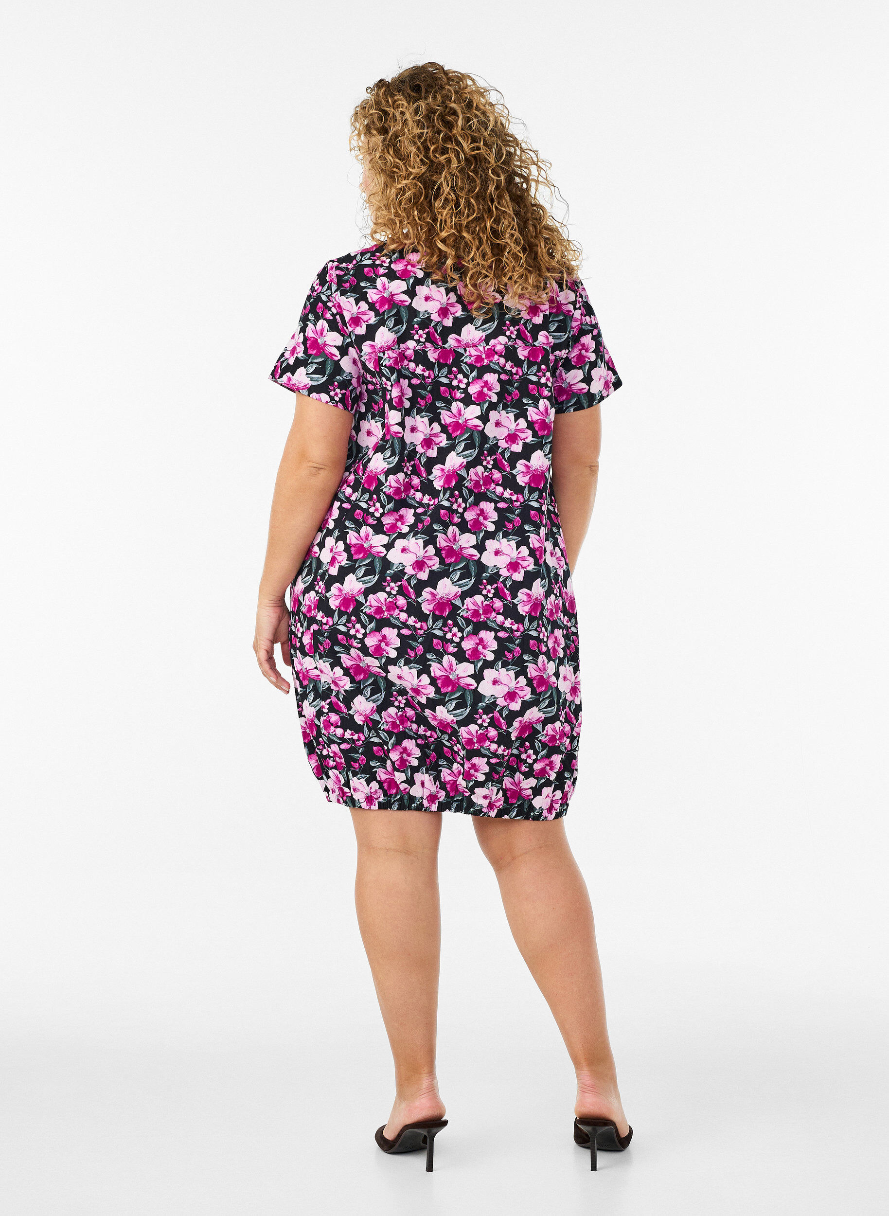ZizzifashionShort-sleeved cotton dress with print, Black, Model image number 2