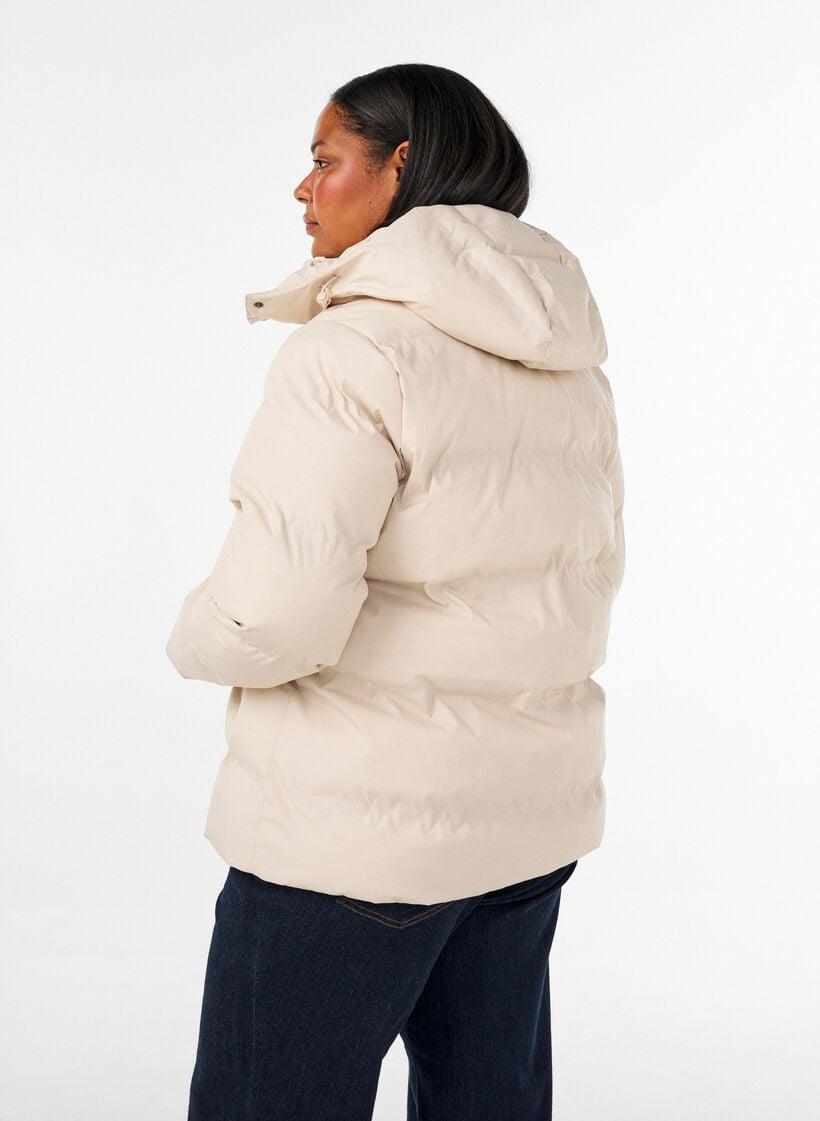 Short puffer jacket with detachable hood, Vanilla, Model image number 2