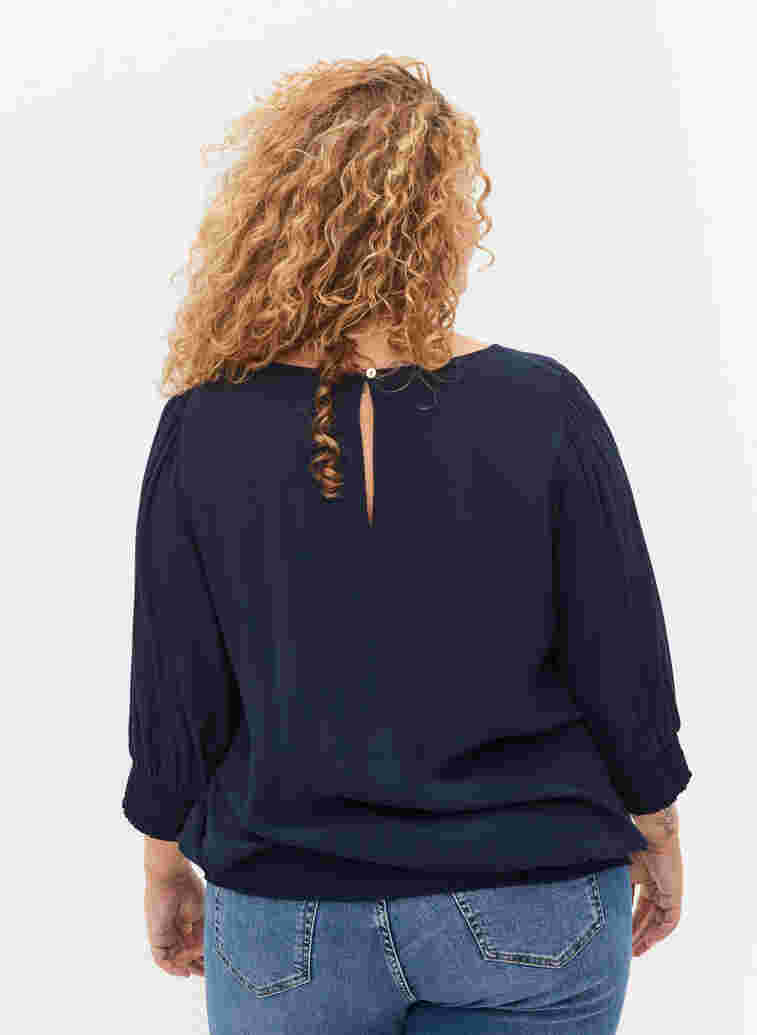 Solid-coloured viscose blouse with a balloon effect, Navy Blazer, Model image number 1