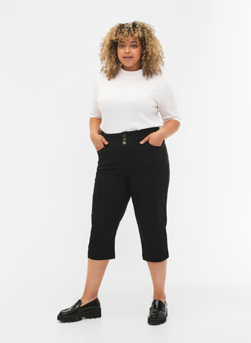 Tight-fitting high-waisted capri trousers - Black - Sz. 42-60 - Zizzifashion